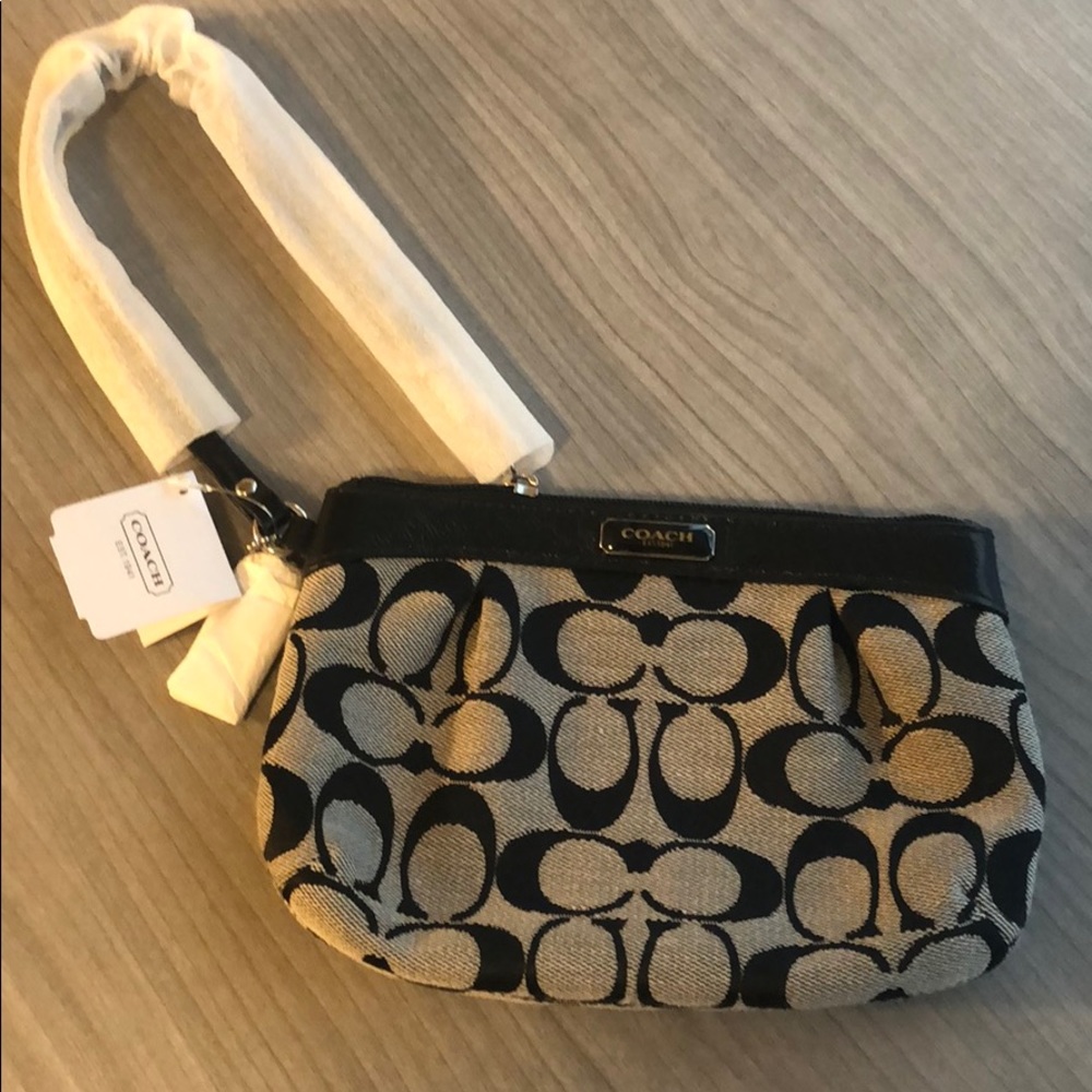 COACH Signature Black and Gray Wristlet